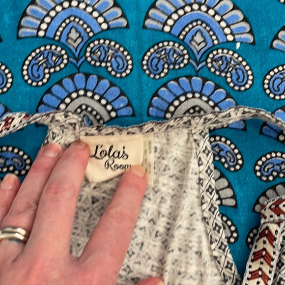 Cream, blue and red halter top - Picture 2 of 3